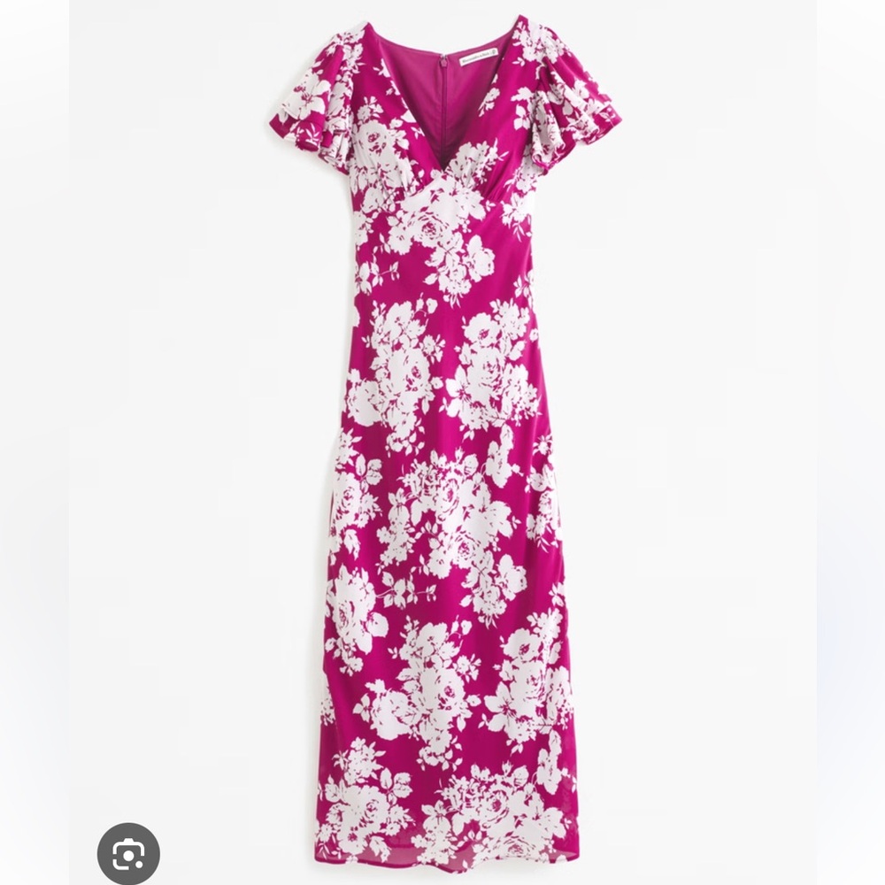 NEW Abercrombie & Fitch Pink Maxi Dress V-Neck Flutter Sleeve - (Size S)